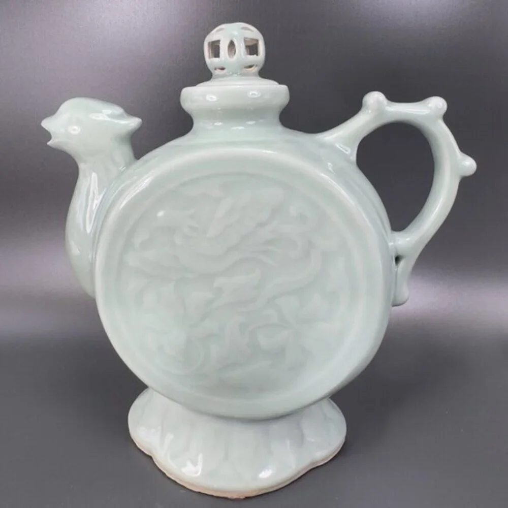Vintage Chinese Celadon Teapot Phoenix Articulated‎ Lid Jug Carafe Light Green
